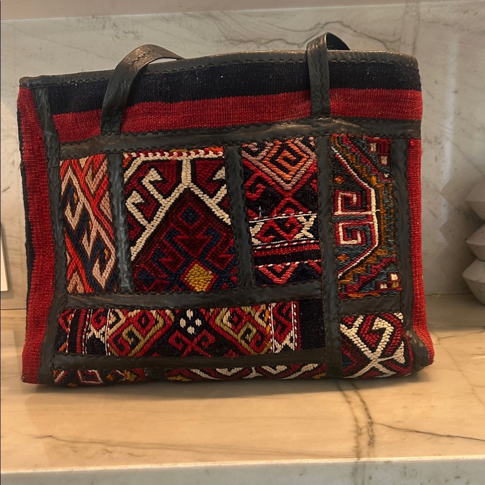 Joan & David Red and Black Patterned Tote